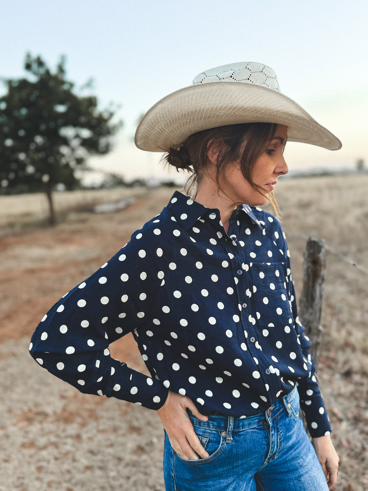 Mae Top - Navy Polka Dot