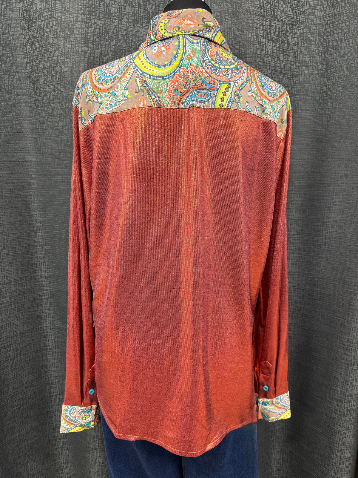 Cowgirl Tuff Pullover Arena Shirt - Rust Metallic With Colourful Paisley Accents