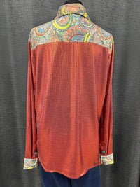Cowgirl Tuff Pullover Arena Shirt - Rust Metallic With Colourful Paisley Accents