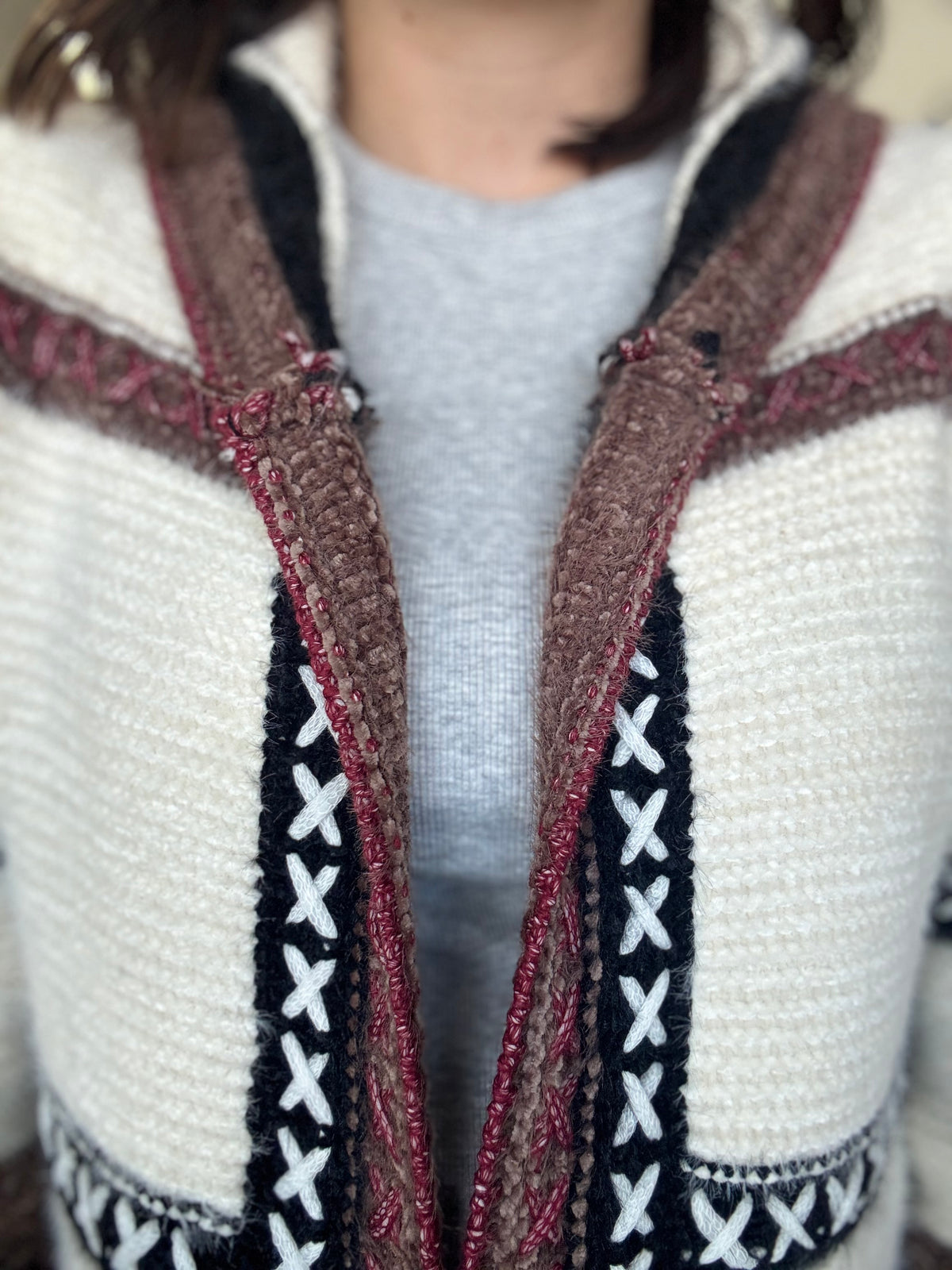 Frankie Cardigan - Burgundy & Beige