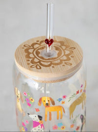 Glass Tumbler With Lid & Straw - Dogs