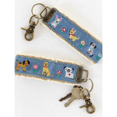 Embroidered Key Ring - Denim Dog