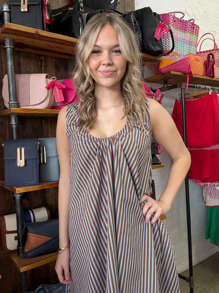 Hattie Mini Dress - Brown & Blue