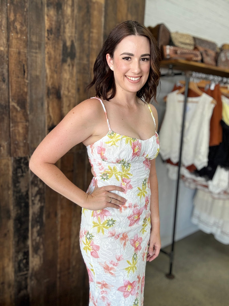 Aelia Midi Dress - White/Floral