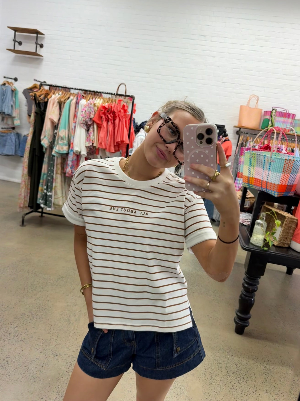 AAE Tee - White & Brown Stripe