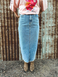 Ray Denim Maxi Skirt - Light Blue