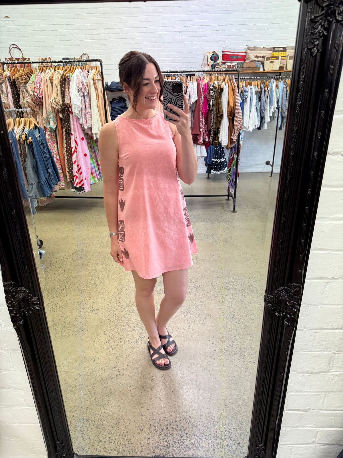 Faye Mini Dress - Peach & Brown