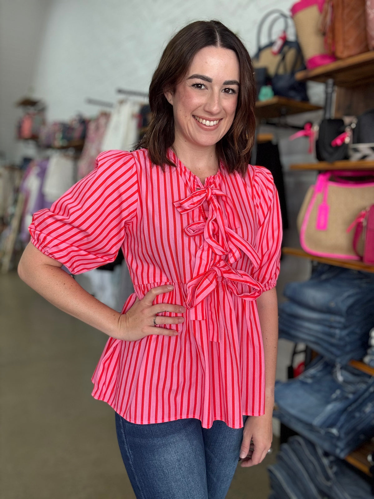Monet Top - Pink & Red Stripe