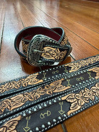 Western Belt - Floral Tooling with Arrow Inlay