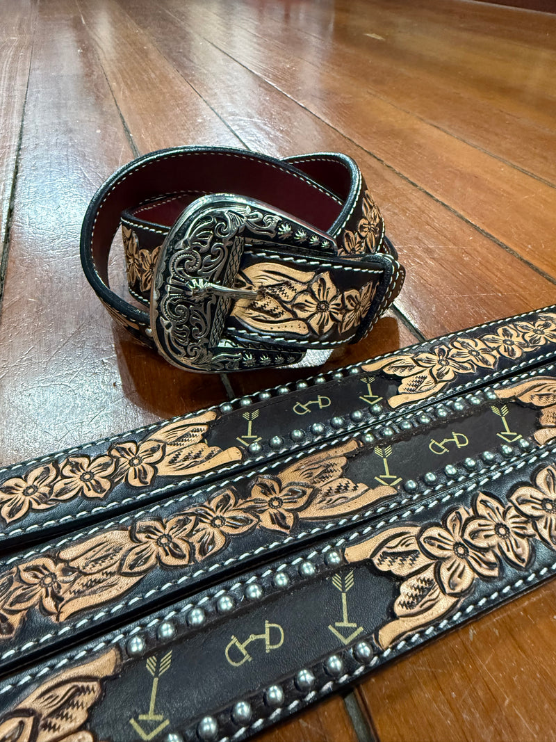 Western Belt - Floral Tooling with Arrow Inlay