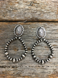 Western Earrings - Concho Hoop Drop Silver