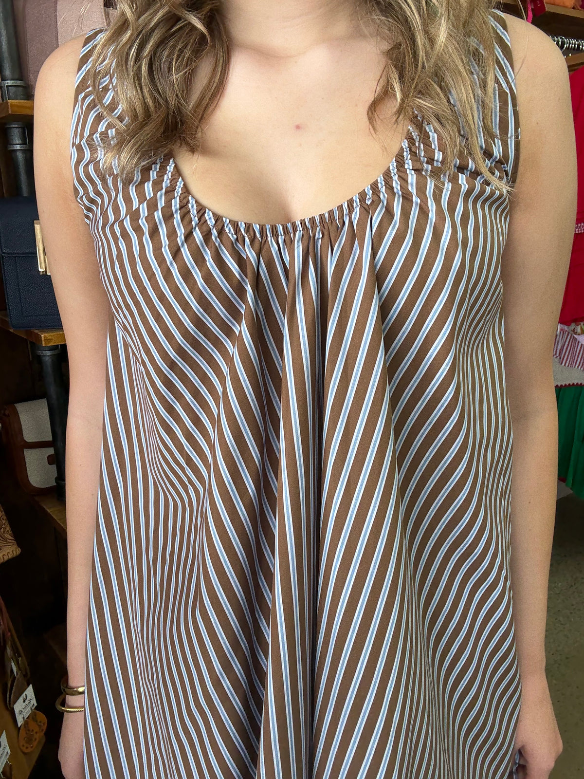 Hattie Mini Dress - Brown & Blue