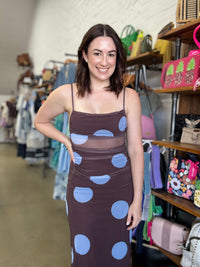 Mocha Maxi Dress - Blue Polka Dot