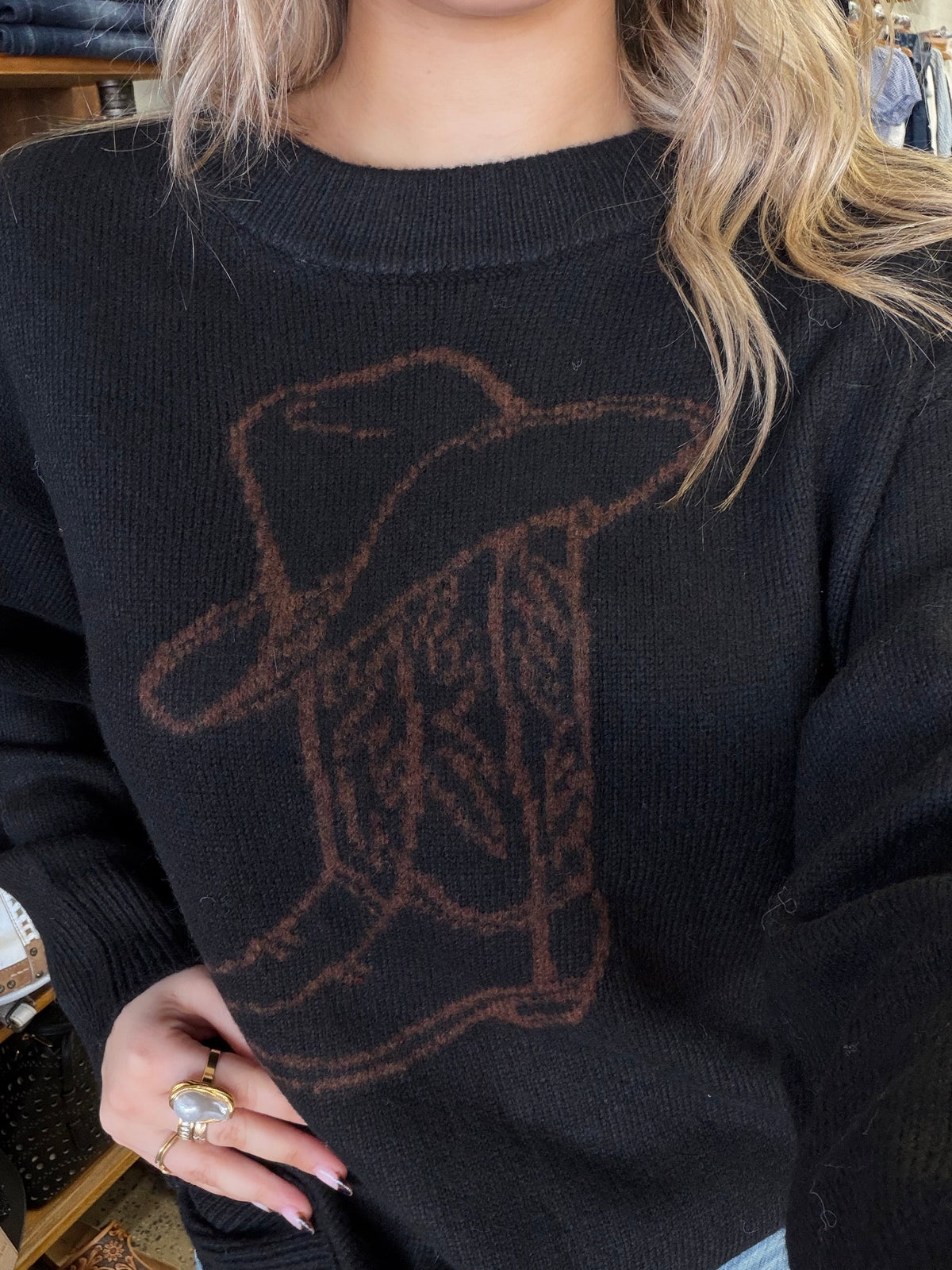 Western Boot & Hat Knit - Black