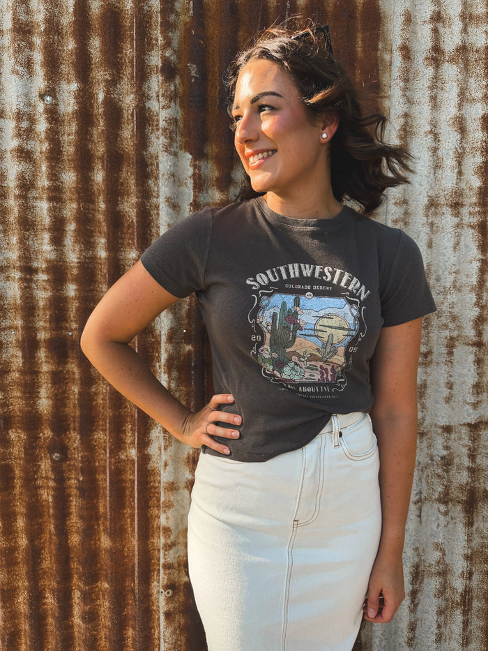 South Western Baby Tee - Charcoal
