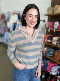 Demi Knit - Blue and Brown Stripe
