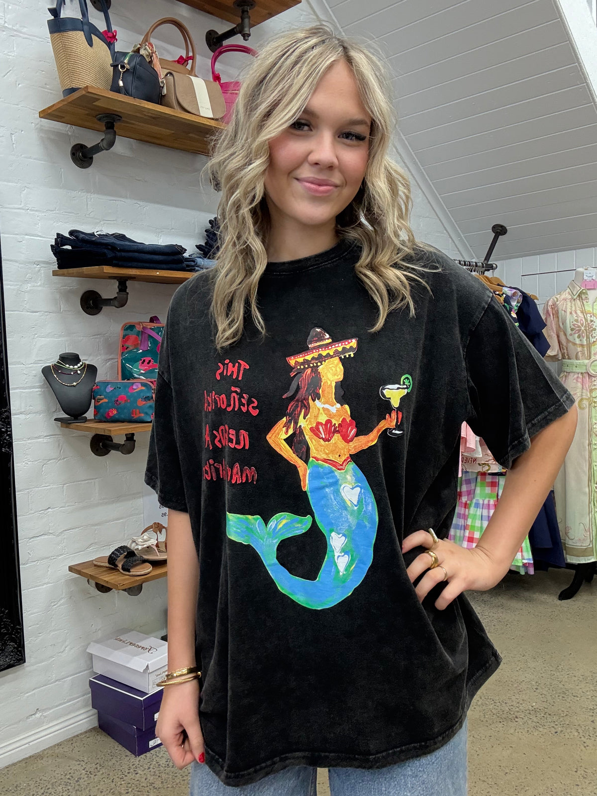 Senorita Margarita Oversized Tee - Washed Black