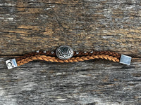 Braided Leather Concho Bracelet - Brown