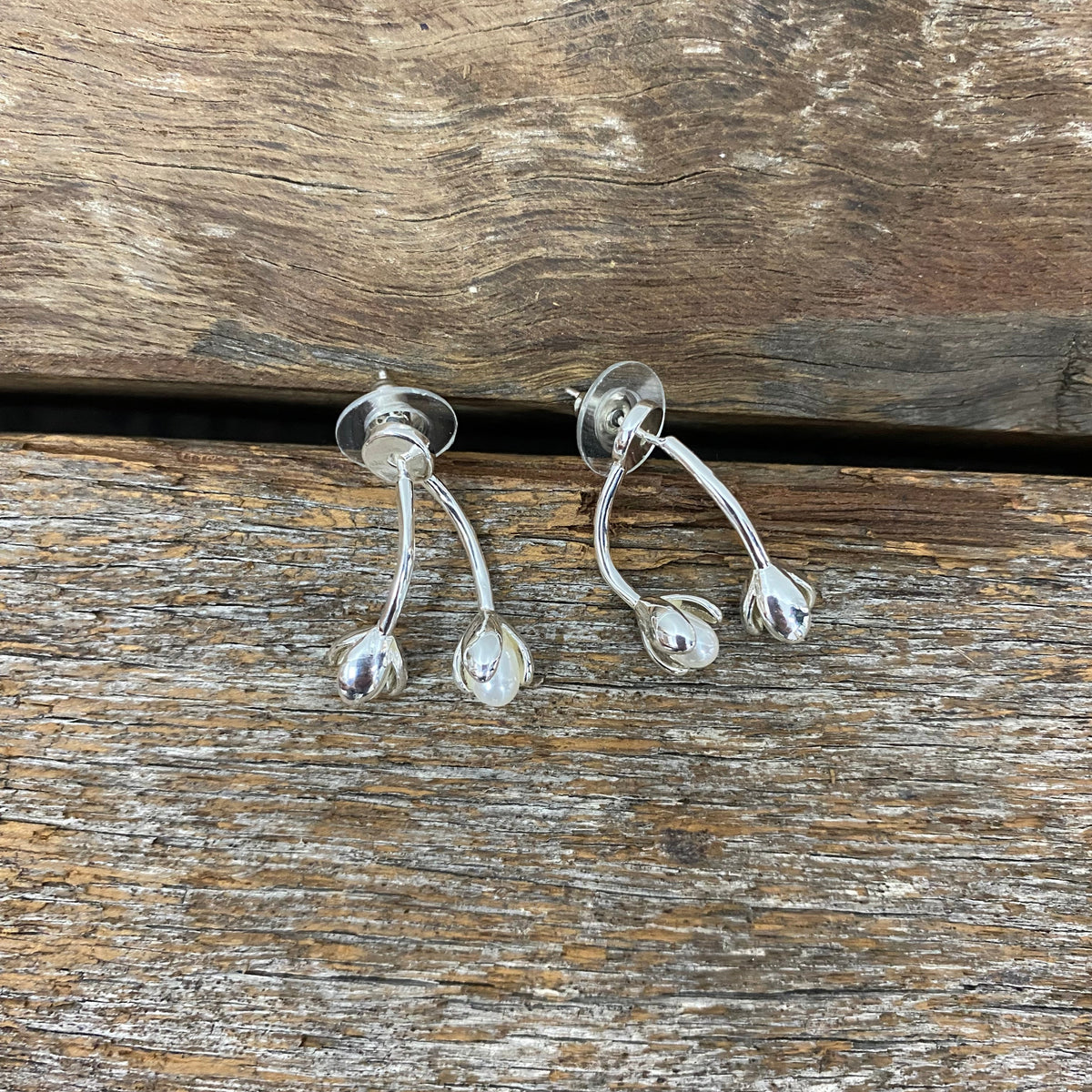 Earrings - Dual Floral Pearl Drop Earrings