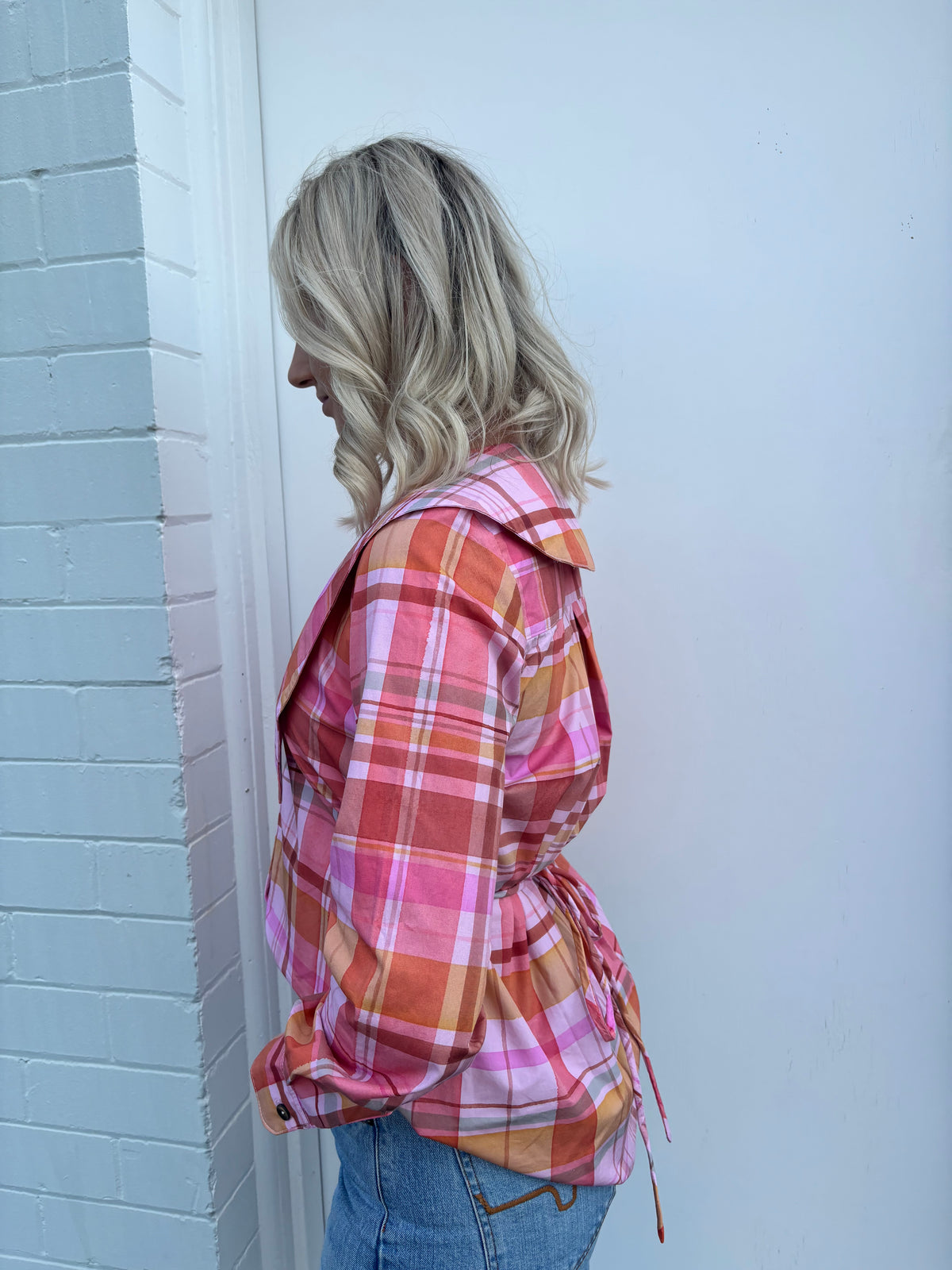 LJC Matilda Top - Poplin Pink Plaid