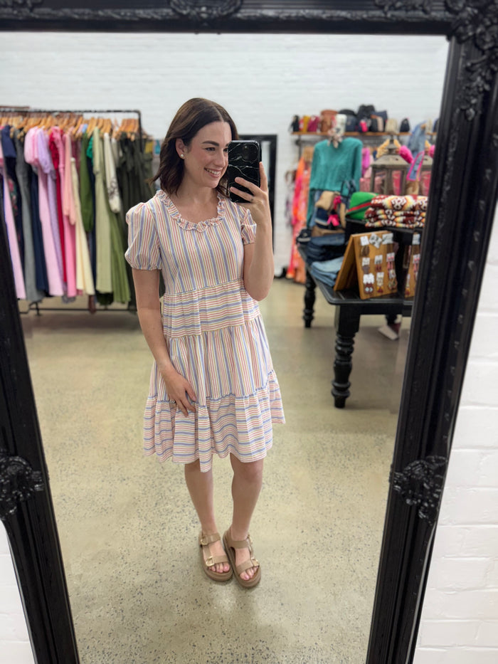 Darlene Dress - Pastel Stripe
