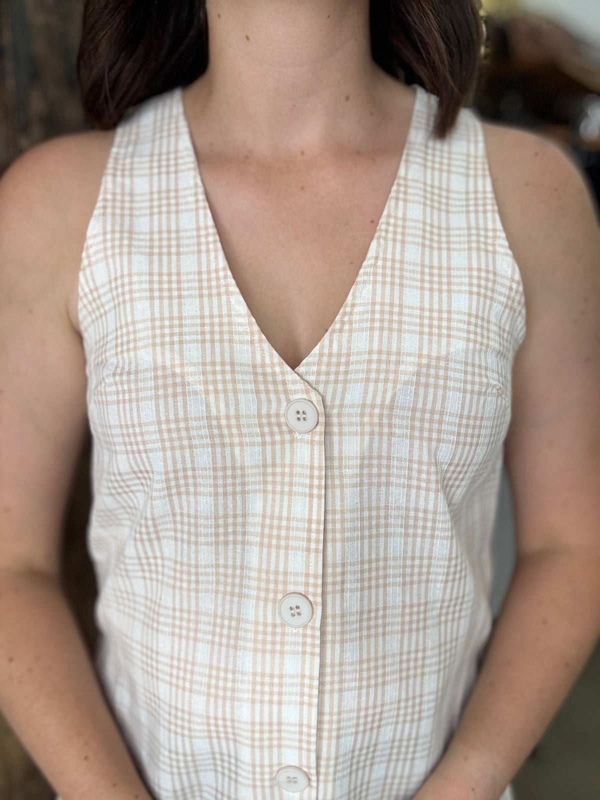 Rowan Top - Beige Plaid
