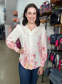 Blair Top - White & Pink Floral