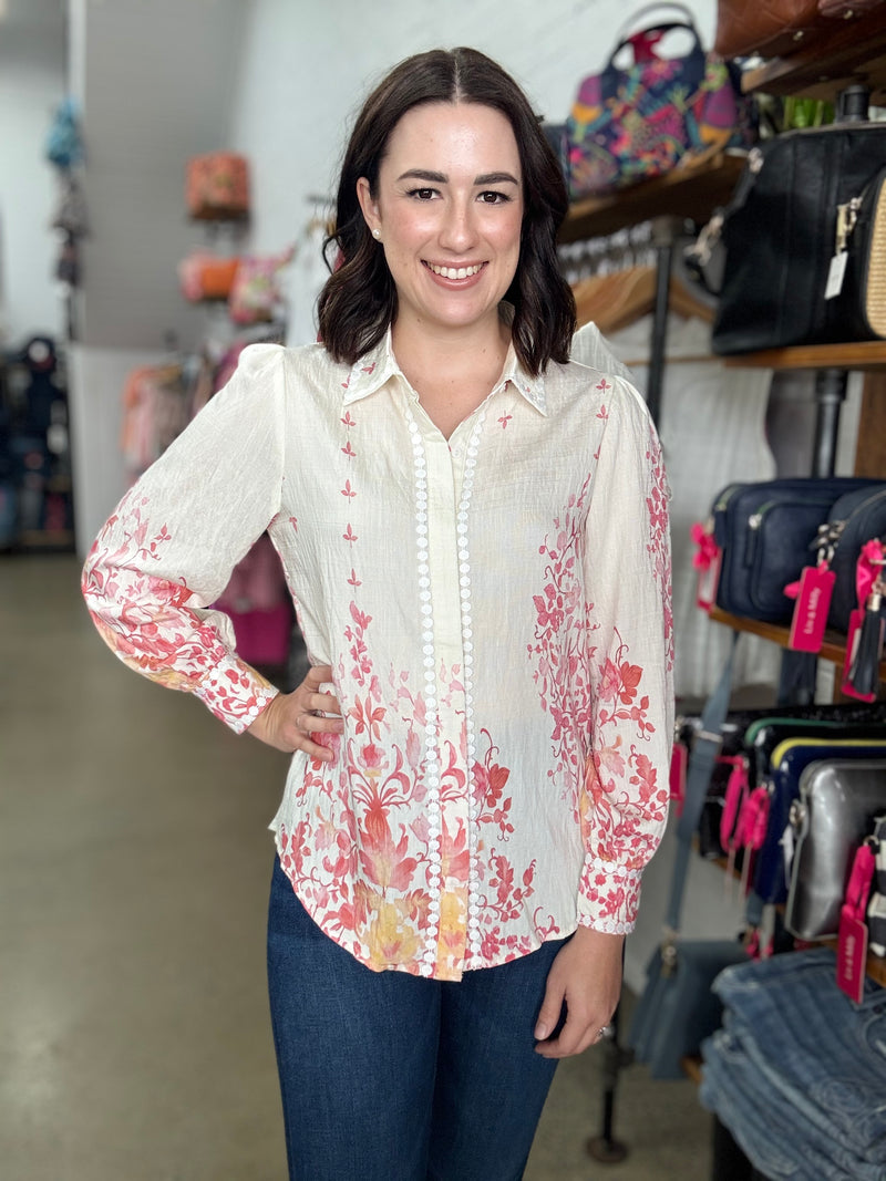 Blair Top - White & Pink Floral
