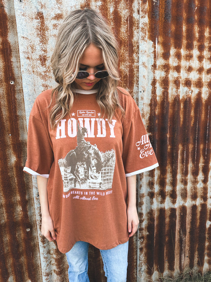 Howdy Oversized Tee - Cinnamon