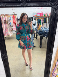 Lucinda Mini Dress - Green Floral