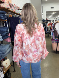 Bloom Top - Coral Print