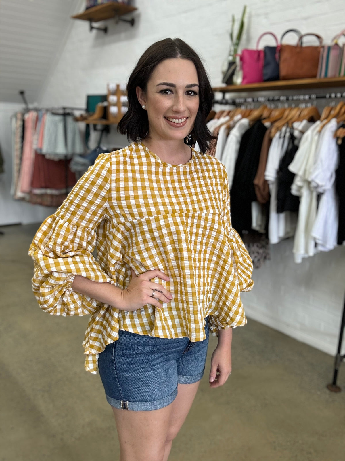 Marjorie Top - Mustard Gingham