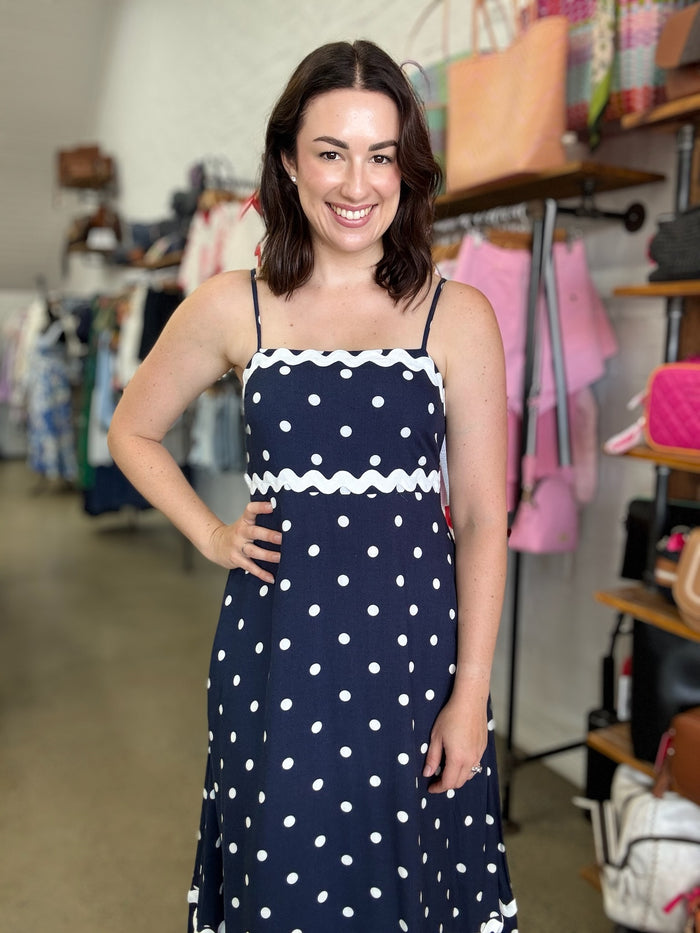 Sagey Maxi Dress - Navy Polka Dot