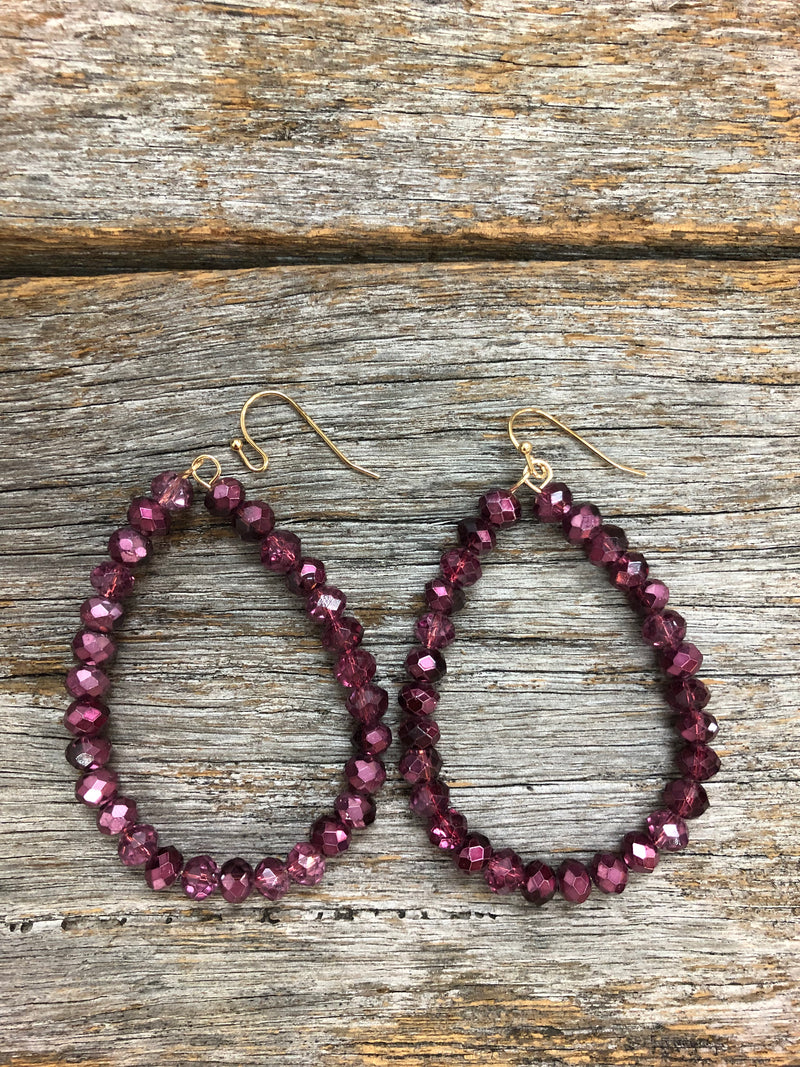 Western Earrings - Tear Drop Beaded Purple