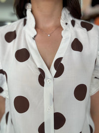 Minnie Top - White and Chocolate Polka Dot