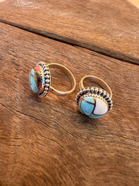 Taffy Adjustable Ring - Silver Turquoise