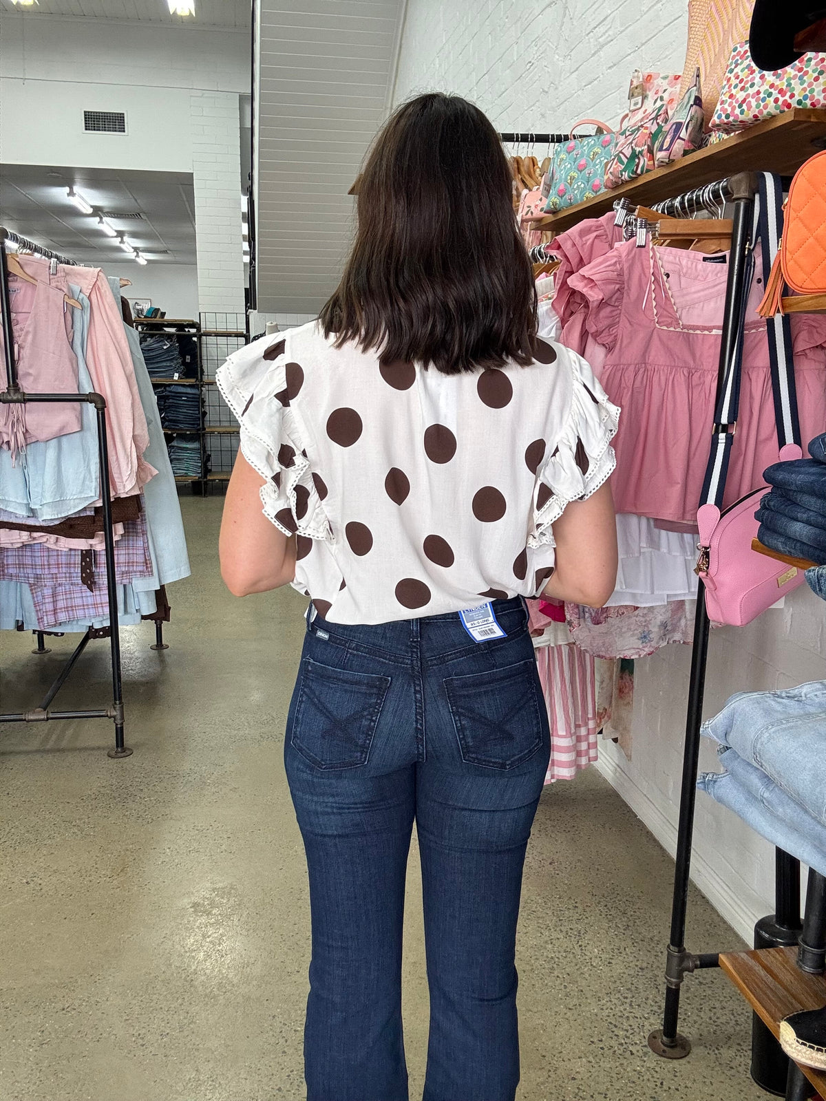 Minnie Top - White and Chocolate Polka Dot