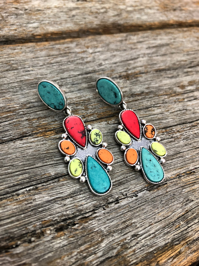 Western Earrings - Navajo Drop Multi-Coloured