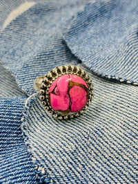 Taffy Adjustable Ring - Silver Pink Turquoise