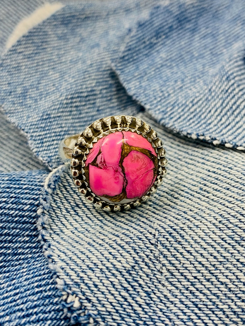Taffy Adjustable Ring - Silver Pink Turquoise