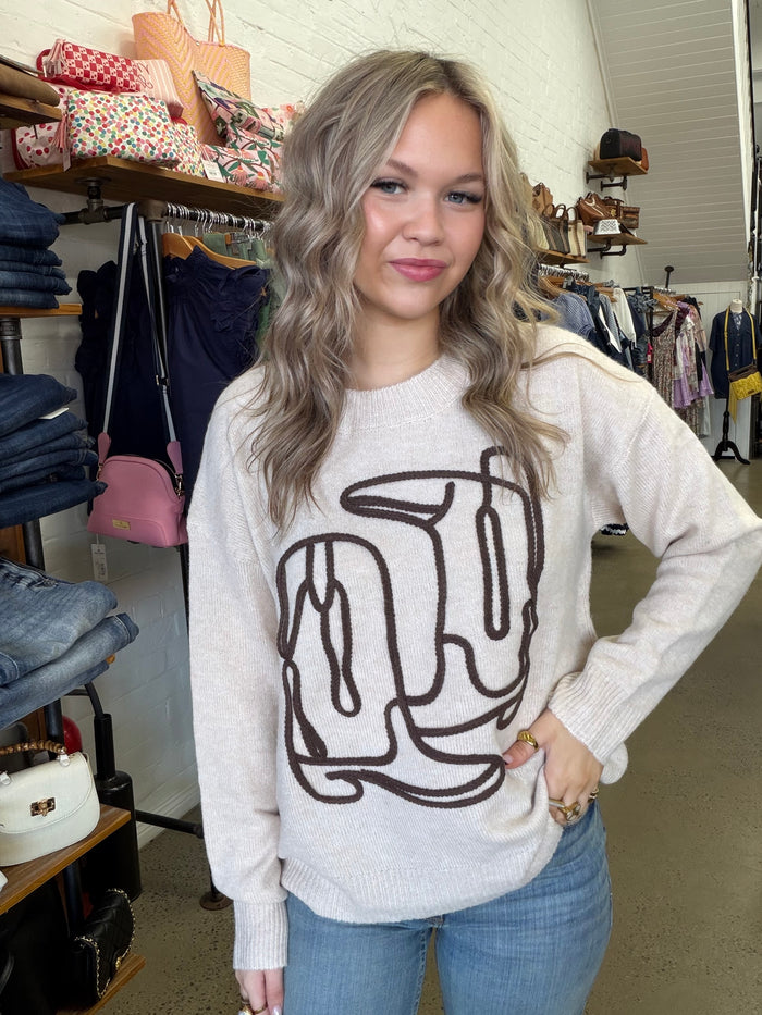 Cowboy Boots Knit - Beige
