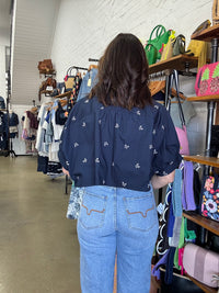 Seili Crop Top - Navy With Bows