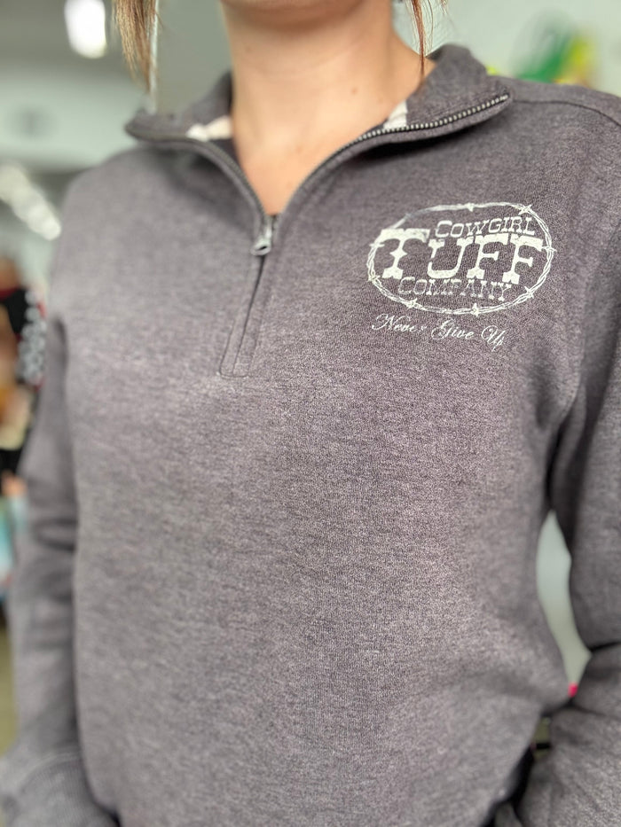 Cowgirl Tuff Quarter Zip - Brown/Cream Print