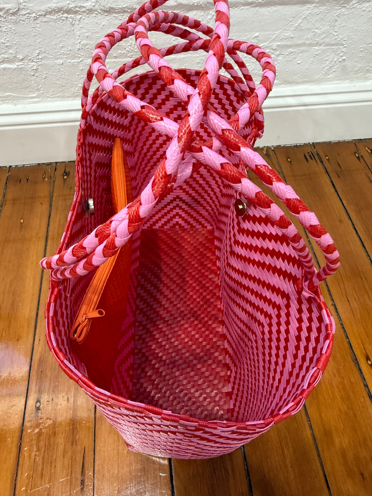 Recycled Plastic Medium Tote Bag - Red & Pink
