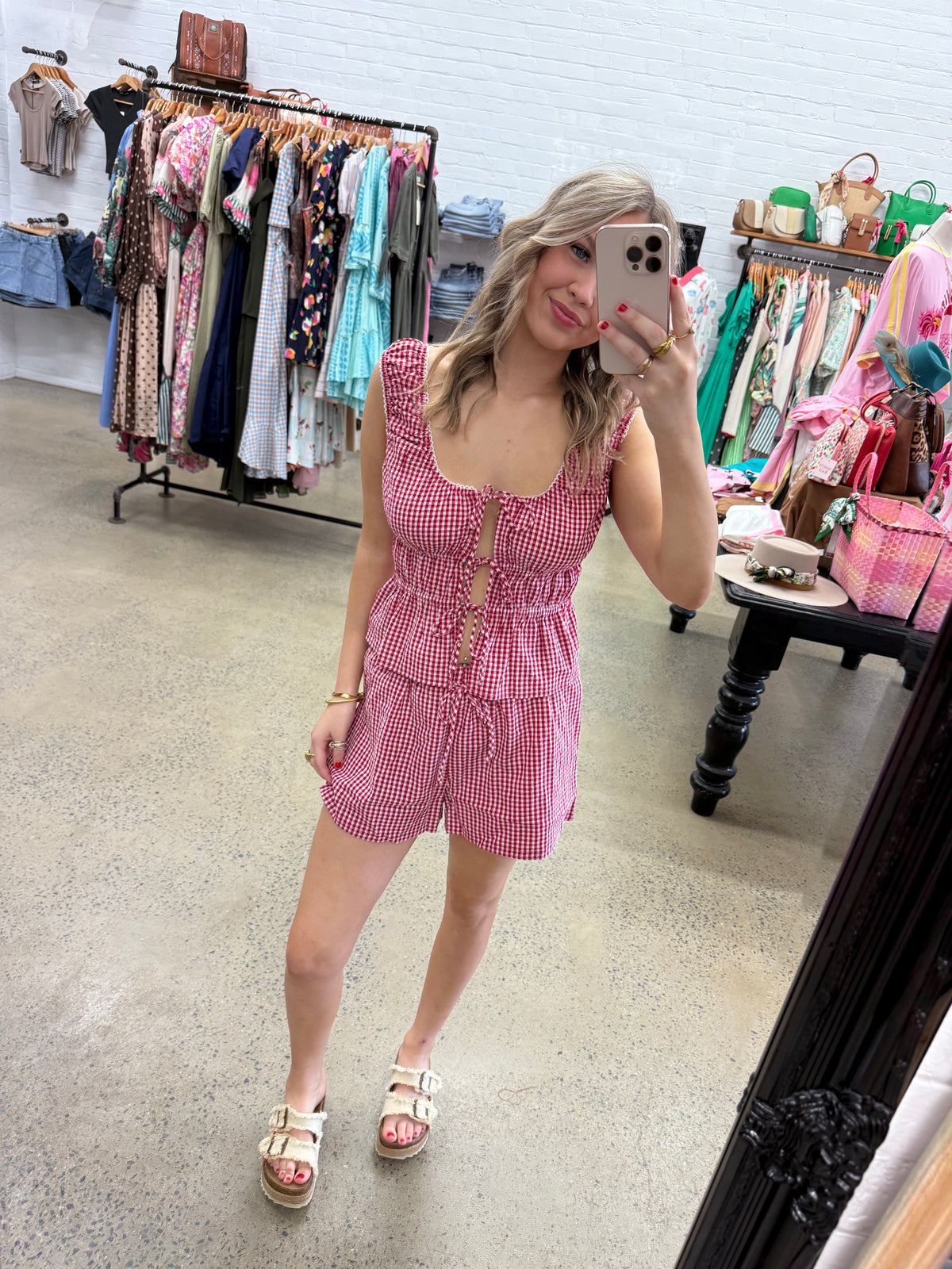 Lani Tie Top - Red Gingham