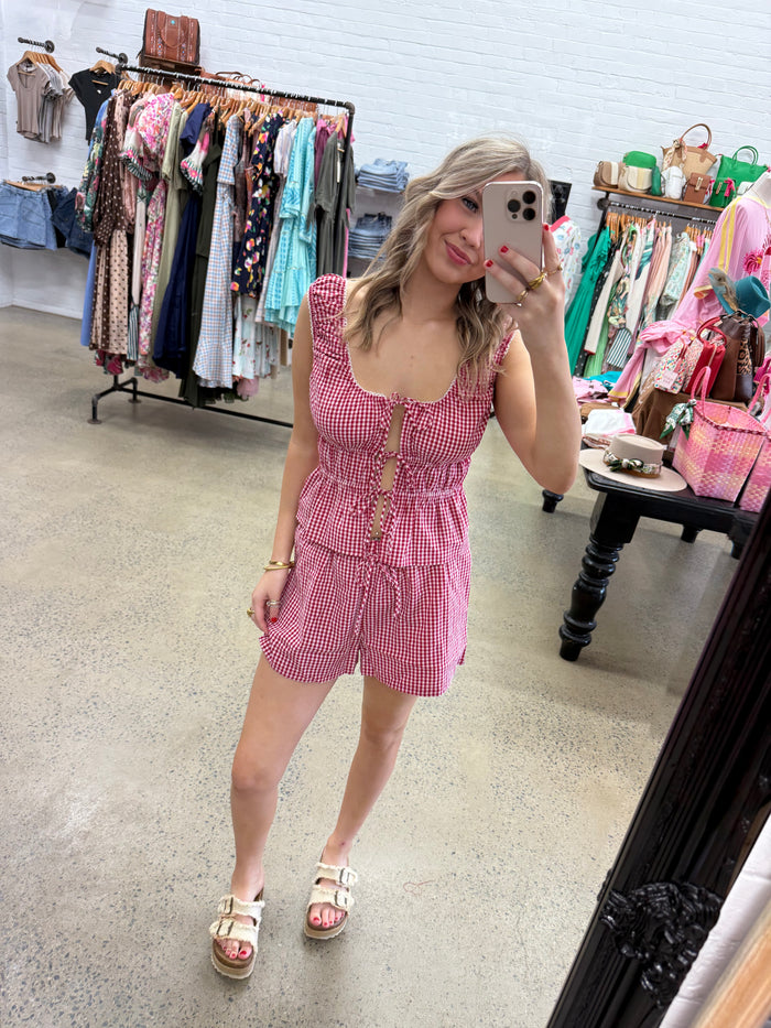 Lani Tie Top - Red Gingham