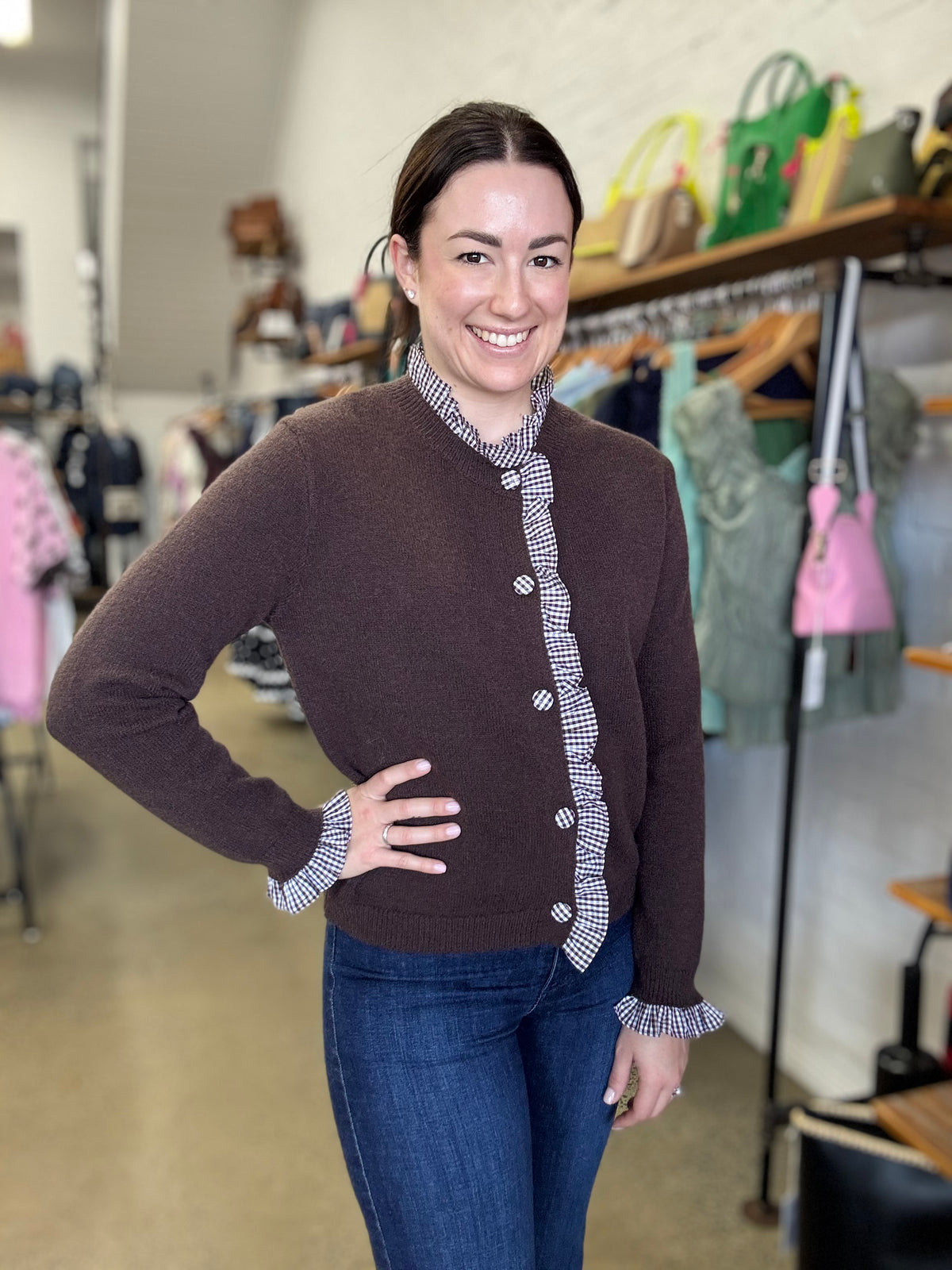 Marley Cardigan - Gingham Coffee