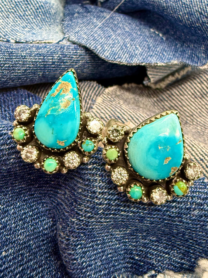Janis Adjustable Ring - Silver Turquoise