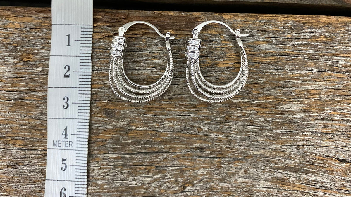 Earrings - Silver Cubic Zirconia Layered Hoop Earring