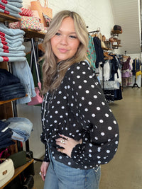 Lena Top - Black with White Polka Dot